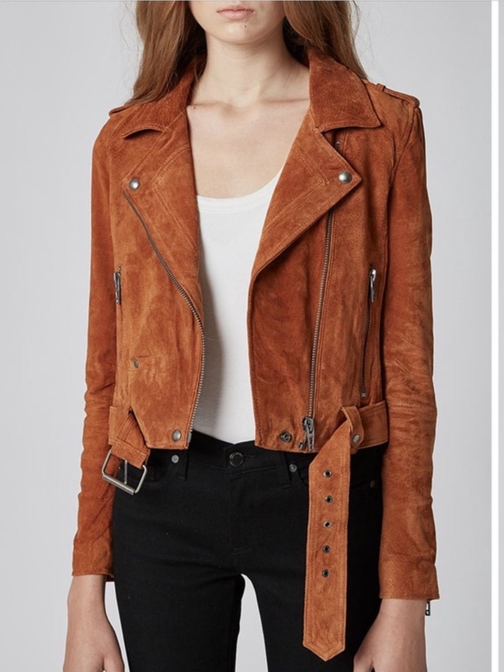 BLANK NYC GENUINE SUEDE MOTO JACKET RUST BROWN L